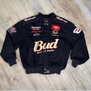 Vintage JH Design Dale Earnhardt Bud King of Beers Black NASCAR Jacket Mens XXL